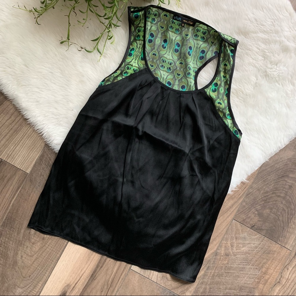 Vfish 100%silk peacock feather shirt tank SZ XS
